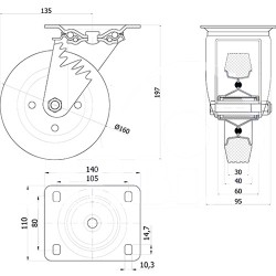 Metallgummirad Ø 160 mm in kippbaren Gehäusen/42
