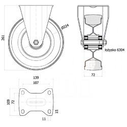 Metallgummirad Ø 225 mm in nicht-kippbaren Gehäusen / 83L