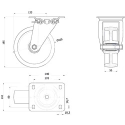 Polyamidräder Ø 160 mm in kippbaren Gehäusen
