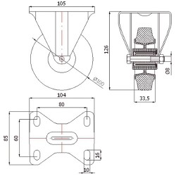 Kunststoffgummirad Ø 100 mm in nicht-kippbaren Gehäusen