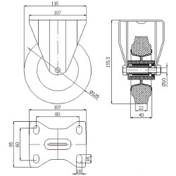 Kunststoffgummirad Ø 125 mm in nicht-kippbaren Gehäusen