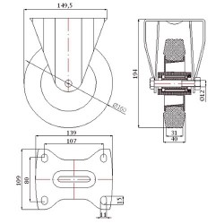 Kunststoffgummirad Ø 160 mm in nicht-kippbaren Gehäusen