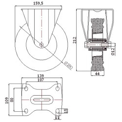 Kunststoffgummirad Ø 180 mm in nicht-kippbaren Gehäusen
