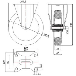 Kunststoffgummirad Ø 200 mm in nicht-kippbaren Gehäusen