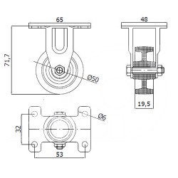 Möbelrolle Ø 50 mm in nicht-kippbaren Gehäuse