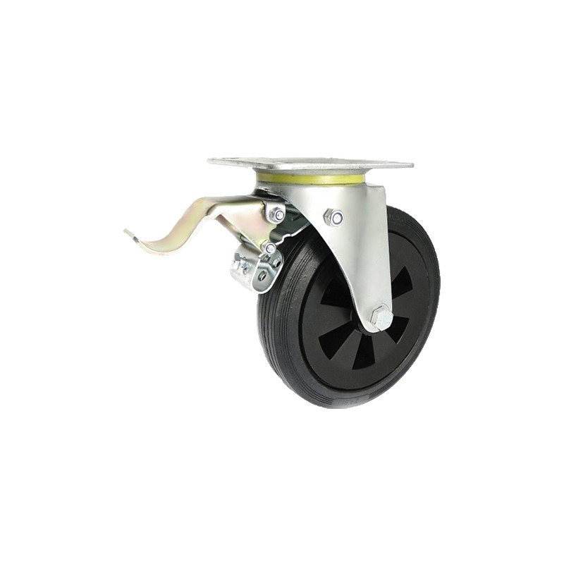 Kunststoffgummirad  Ø 200 mm in kippbaren Gehäusen mit Bremse