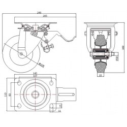 Kunststoffgummirad  Ø 125 mm in kippbaren Gehäusen mit Bremse