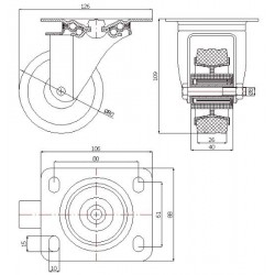 Kunststoffgummirad  Ø 80 mm in kippbaren Gehäusen