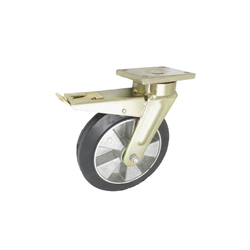 Aluminium-Gummiräder Ø 250 mm in kippbaren Gehäusen mit Bremse