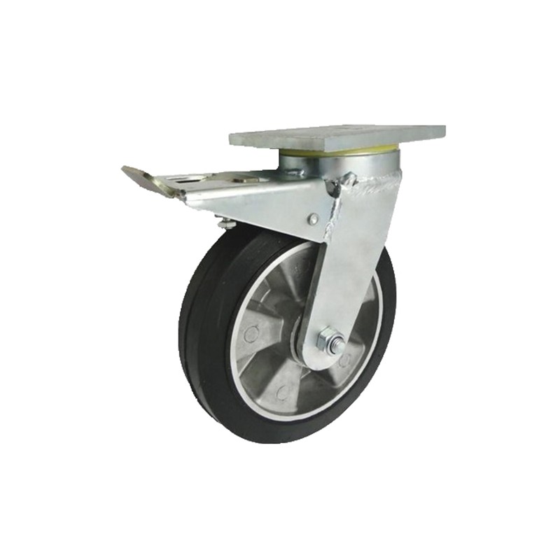 Aluminium-Gummiräder Ø 200 mm in kippbaren Gehäusen mit Bremse