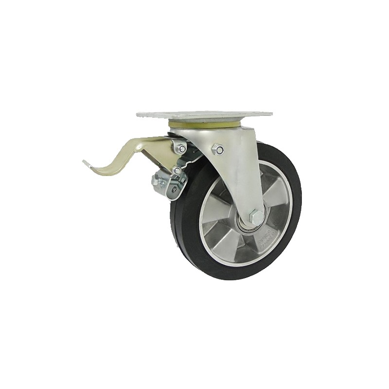 Aluminium-Gummiräder Ø 180 mm in kippbaren Gehäusen mit Bremse