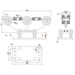 Rollenwagen mit 8 Rollen, nicht kippbar, mit Höhenverstellung