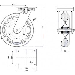 Metallgummirad Ø 300 mm in kippbaren Gehäusen / 1002L