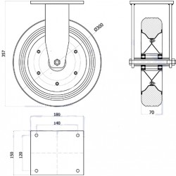 Metallgummirad Ø 300 mm in nicht-kippbaren Gehäusen /  1003L