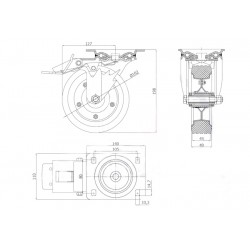 Metallgummirad Ø 160 mm in kippbaren Gehäusen mit Bremse/45NWH