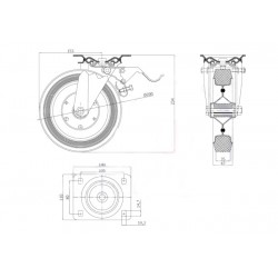 Metallgummirad Ø 200 mm in kippbaren Gehäusen mit Bremse