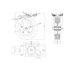 Metallgummirad Ø 200 mm in kippbaren Gehäusen mit Bremse/65NWH