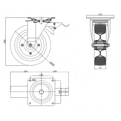 Metallgummirad Ø 250 mm in kippbaren Gehäusen mit Bremse