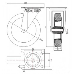 Kunststoffgummirad  Ø 200 mm in kippbaren Gehäusen