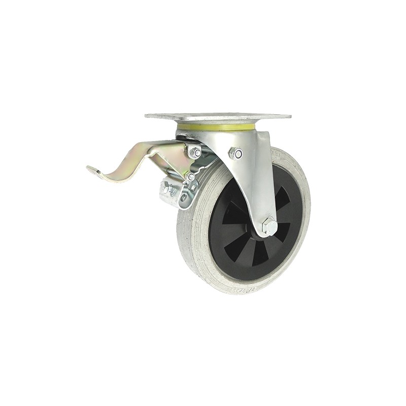 Kunststoffgummirad  Ø 200 mm in kippbaren Gehäusen mit Bremse