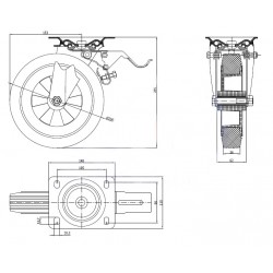 Kunststoffgummirad  Ø 200 mm in kippbaren Gehäusen mit Bremse