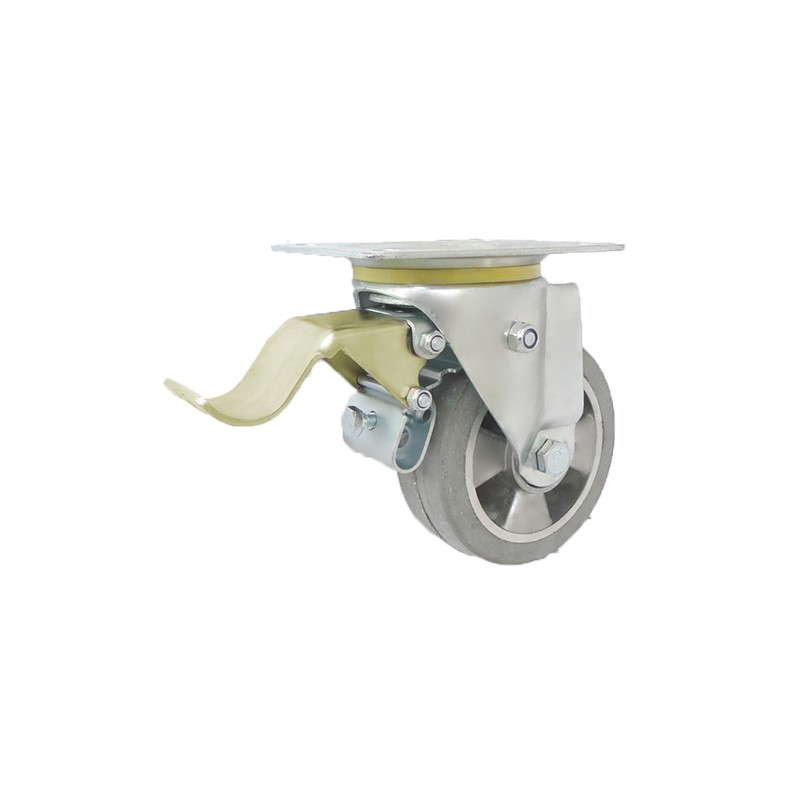 Aluminium-Gummiräder Ø 125 mm in kippbaren Gehäusen mit Bremse