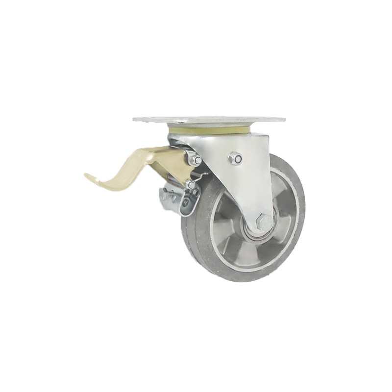 Aluminium-Gummiräder Ø 160 mm in kippbaren Gehäusen mit Bremse