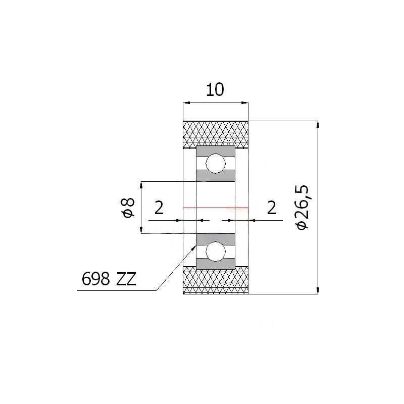 Polyurethanrolle Ø 26mm mit Kugellager