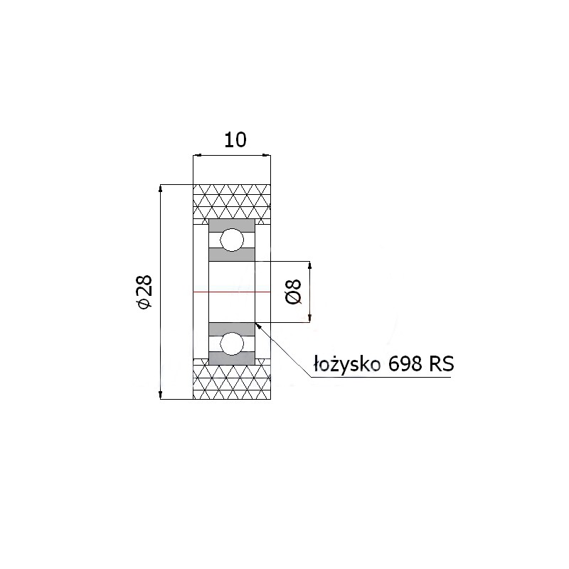 Polyurethanrolle Ø 28mm mit Kugellager / RP-28-10/8