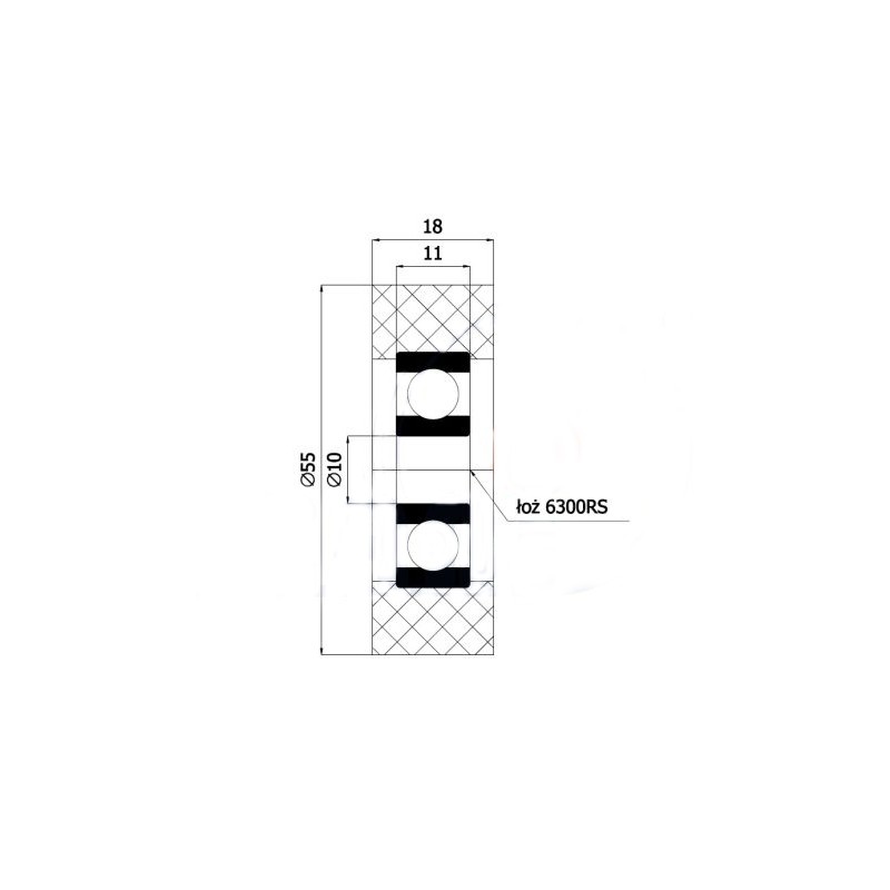 Polyurethanrolle Ø 55mm mit Kugellager