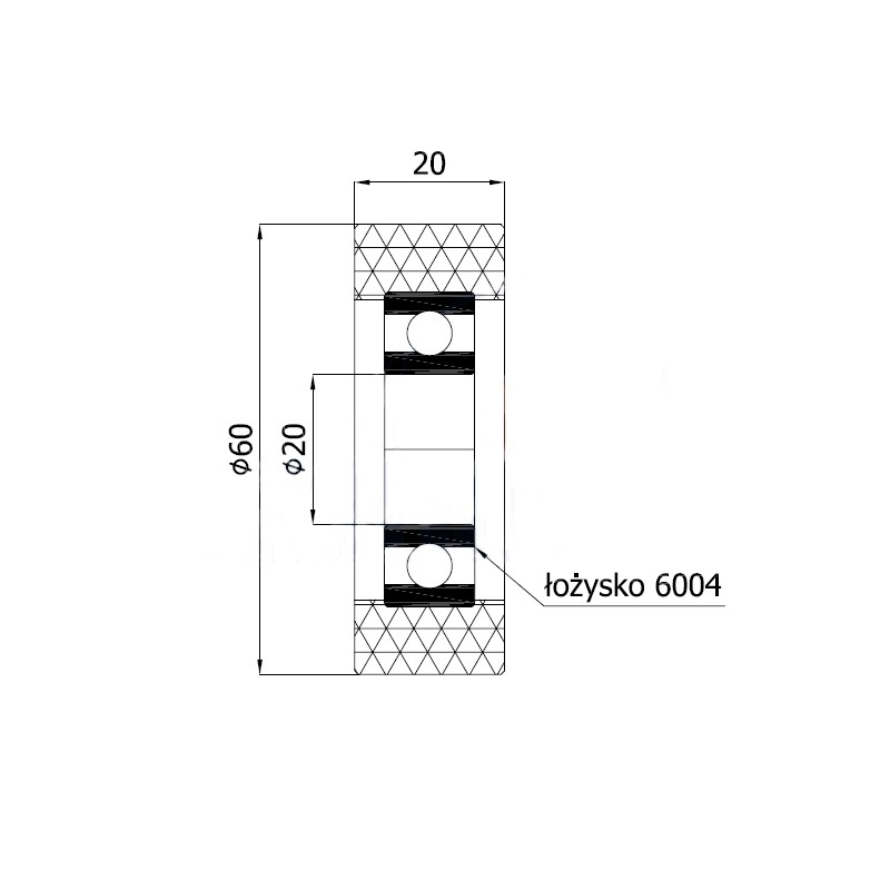 Polyurethanrolle Ø 60mm mit Kugellager