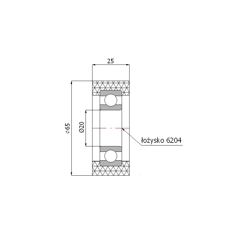 Polyurethanrolle Ø 65mm mit Kugellager / RP-65-25/20