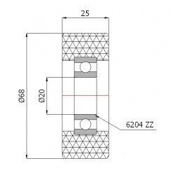 Polyurethanrolle Ø 68mm mit Kugellager