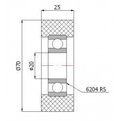 Polyurethanrolle Ø 70mm mit Kugellager