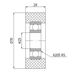 Polyurethanrolle Ø 70mm mit Kugellager