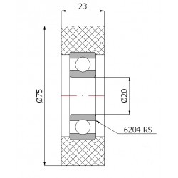 Polyurethanrolle Ø 75mm mit Kugellager