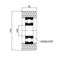 Polyurethanrolle Ø 75mm mit Kugellager
