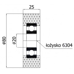 Polyurethanrolle Ø 80mm mit Kugellager