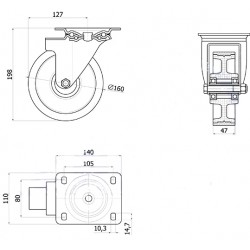 Polyamid-Polyurethanräder Ø 160 mm in kippbaren Gehäusen