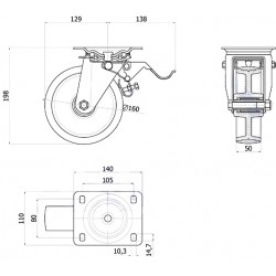 Polyamid-Polyurethanräder Ø 160 mm in kippbaren Gehäusen mit Bremse