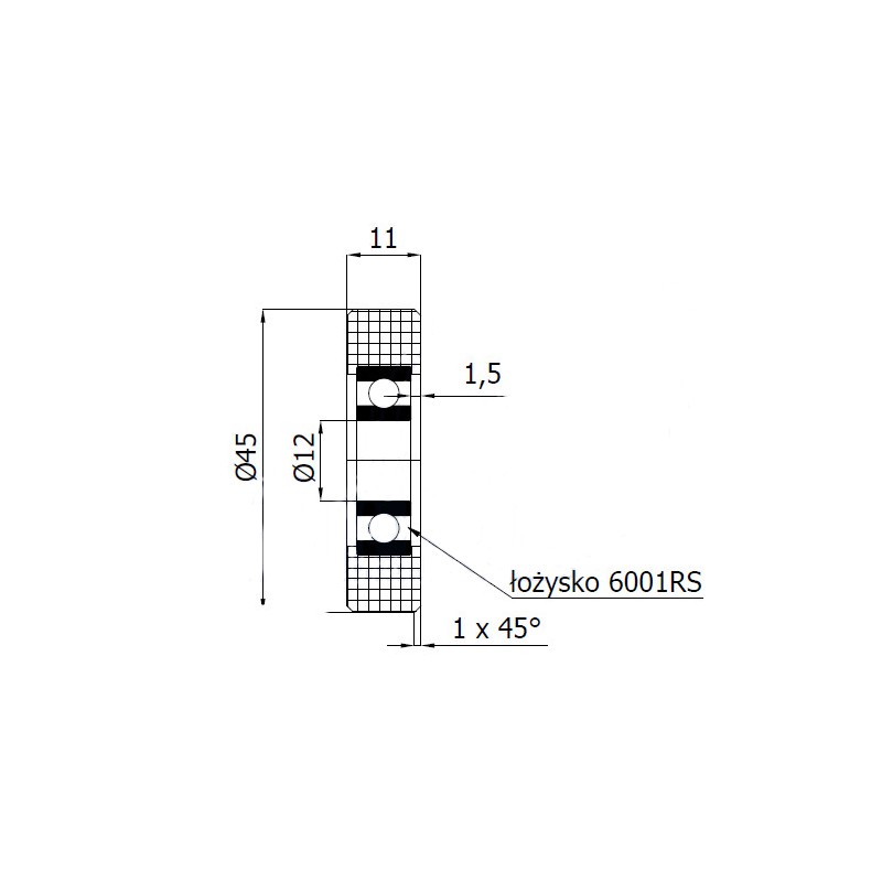 Polyamidrolle Ø 45mm mit Kugellager/R-45-11/12