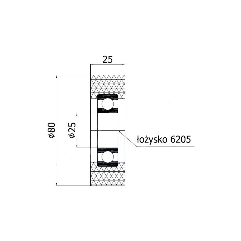 Polyamidrolle Ø 80mmx 25mm mit Kugellager / R-80-25/25