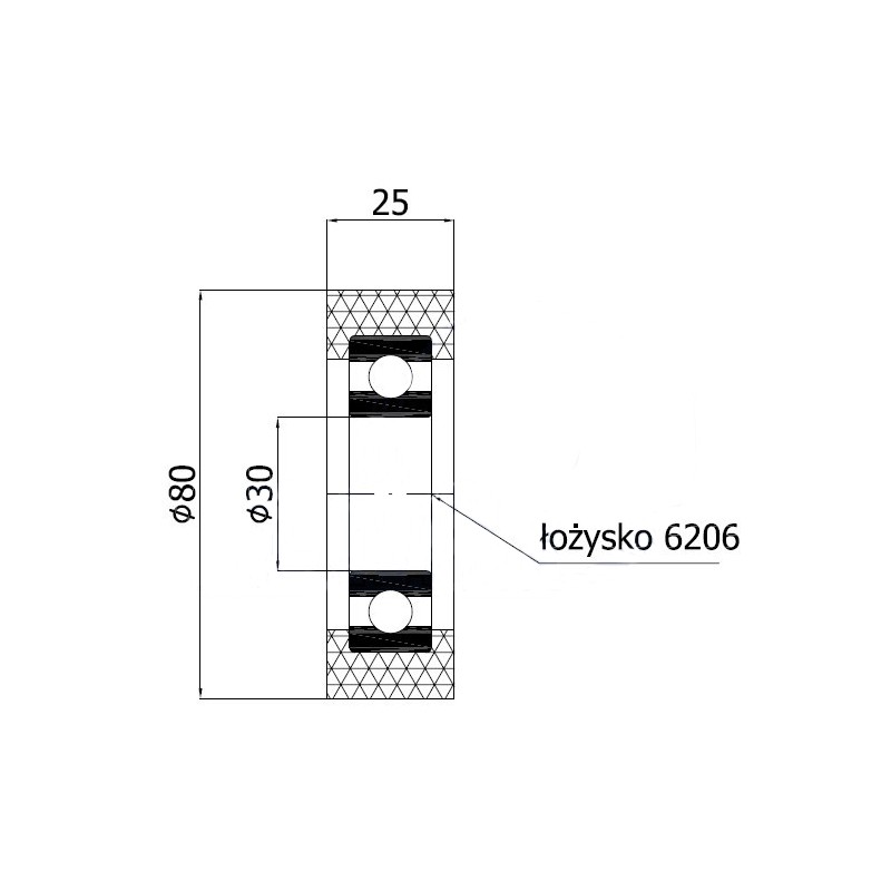 Polyamidrolle Ø 80mm x 25mm mit Kugellager / R-80-25/30
