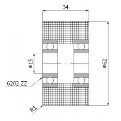 Polyamidrolle Ø 62mm mit Kugellager - R-62-34/15