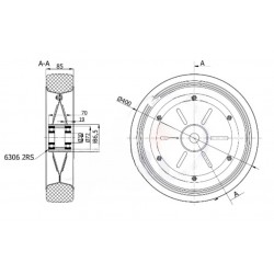 Metallgummirad Ø 400 mm /  Ø 30 mm mit Kugellager