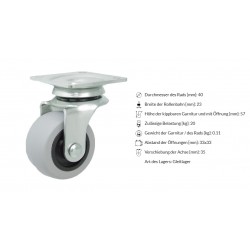 Möbelrolle Ø 40 mm in kippbaren Gehäuse