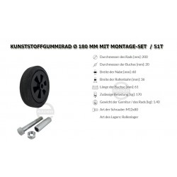 Kunststoffgummirad Ø 180 mm mit Montage-Set / 51T
