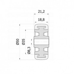 Rad fi. 50 mm, Kunststoff-Polyurethan, Bohrung 8 mm, T: 40 kg / M50TPU