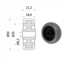 Rad fi. 50 mm, Kunststoff-Polyurethan, Bohrung 8 mm, T: 40 kg / M50TPU