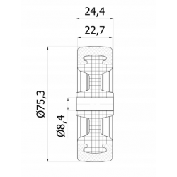 Rad fi. 75 mm, Kunststoff-Polyurethan, Bohrung 8,5 mm, T: 75 kg / M70TPU